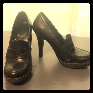Black Penny Loafer Heels